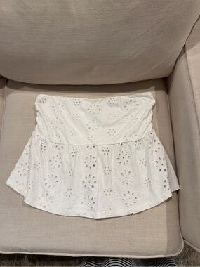American Eagle Outfitters White Eyelet Strapless Top